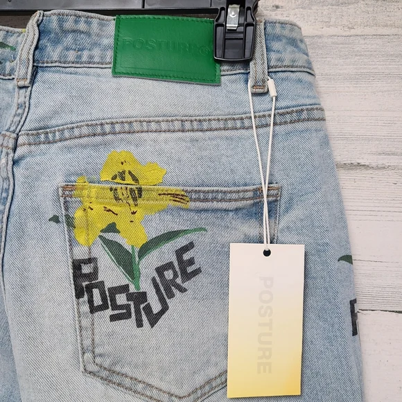 Posture Floral Print Light Wash Denim Jeans
